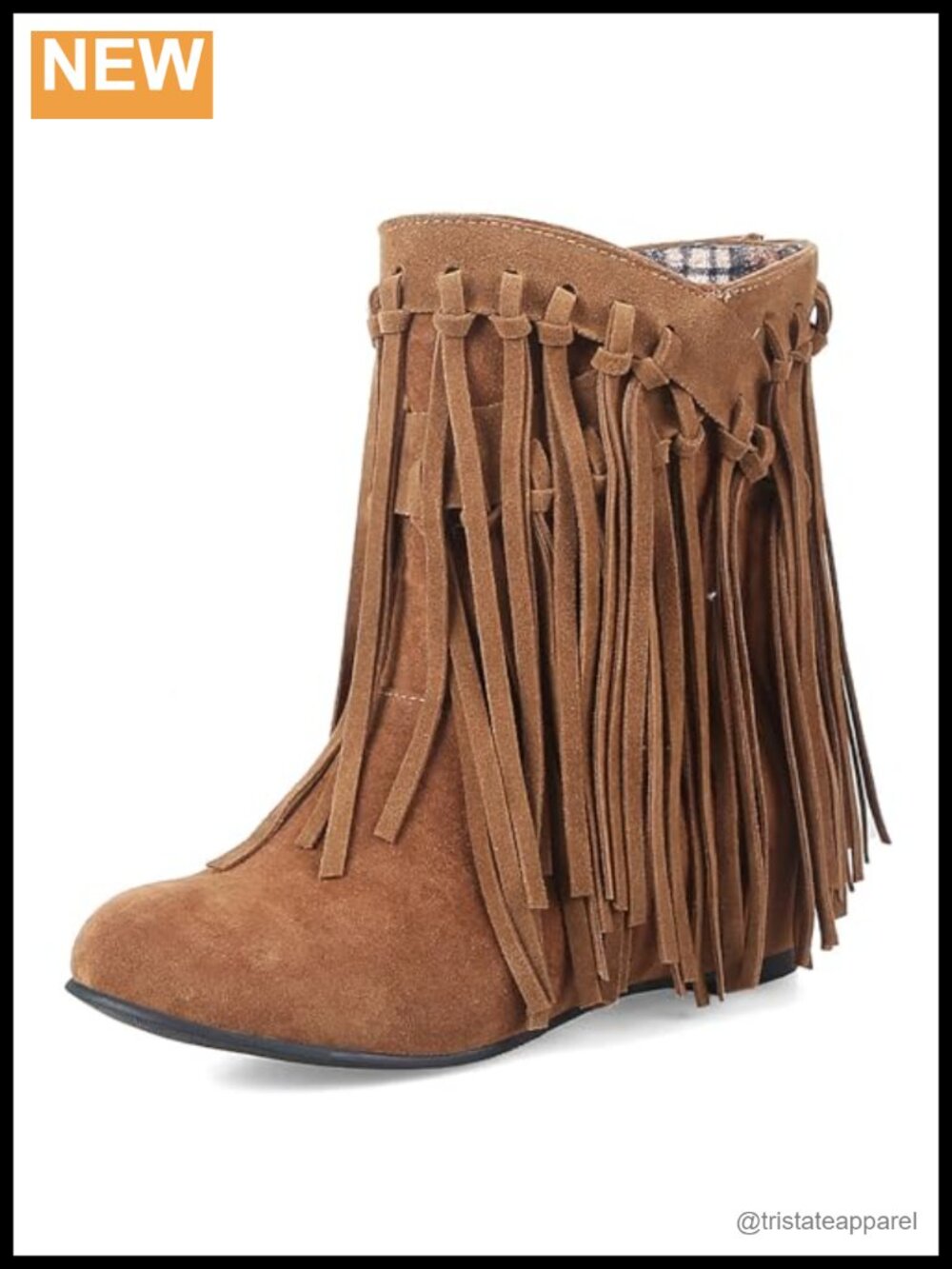 Women's Suede Tassel Fringe Flat Ankle Boots Pointed Toe Faux Fur Lining